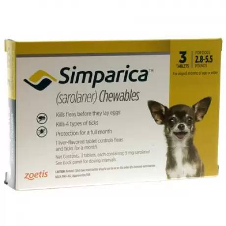 Simparica Chewables for Dogs 2.8-5.5 lbs, 3 Month Supply