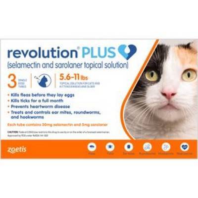 Revolution PLUS (selamectin + sarolaner) for Cats 5.6-11lbs, 3 Month Supply