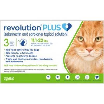 Revolution PLUS (selamectin + sarolaner) for Cats 11.1-22lbs, 3 Month Supply