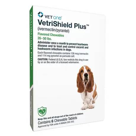 VetriShield Plus for Dogs - 26-50lbs, 6 Chewable Tablets