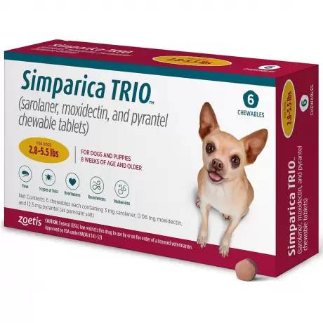 Simparica Trio - for Dogs 2.8-5.5 lbs, 6 Chewables
