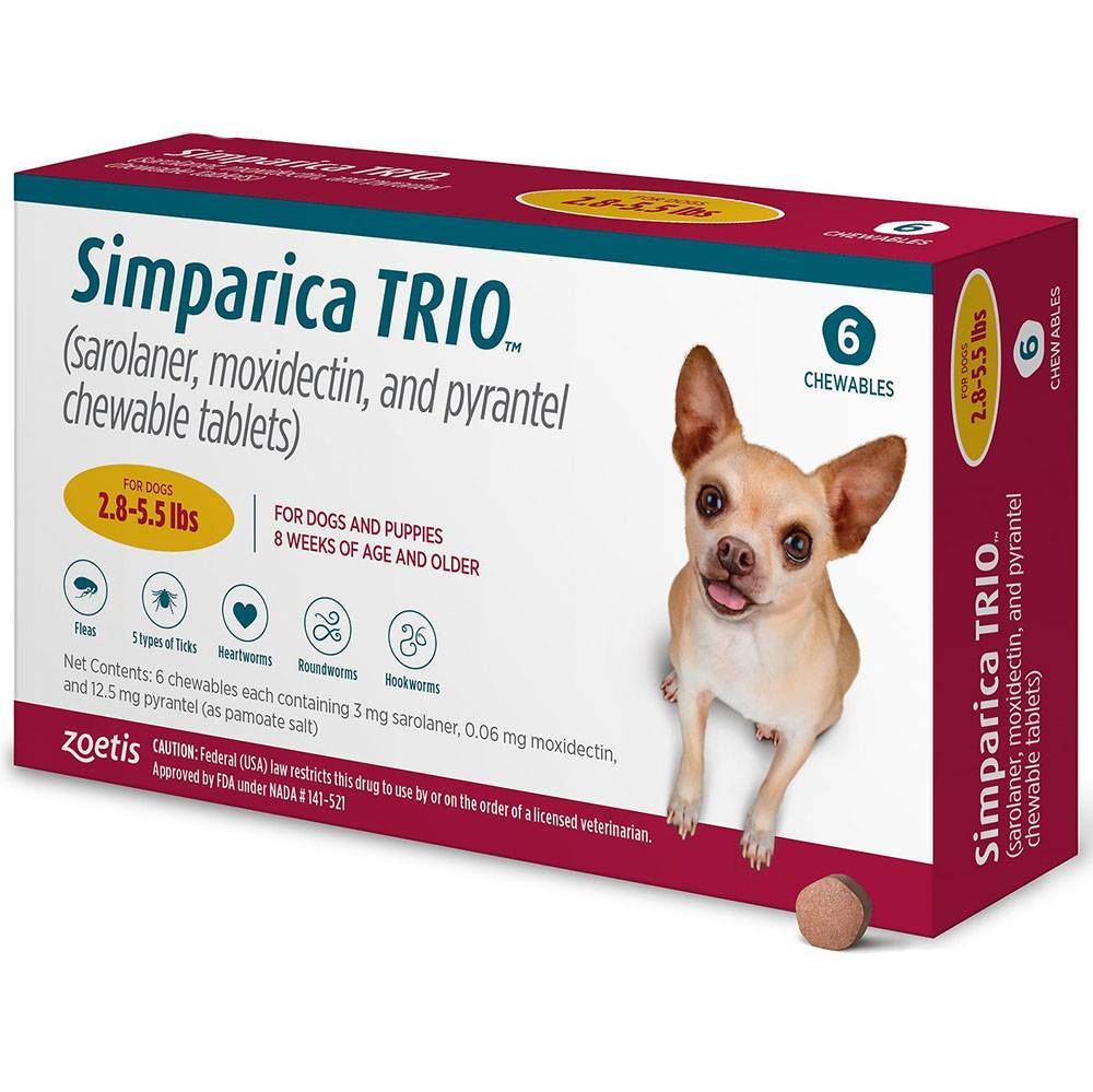 Simparica TRIO For Dogs Heartworm Flea And Tick Prevention Chewable 