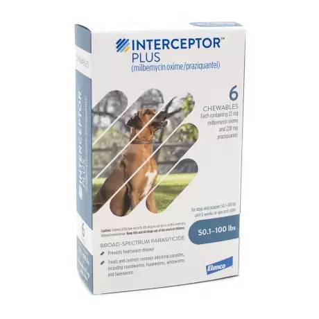 Interceptor Plus Chewables - for Dogs 50.1-100 lbs, 6 Month Supply Heartworm and Dewormer