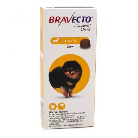Bravecto (fluralaner) Chews for Dogs - 112.5mg, 4.4-9.9lb, 1 Pack Kills Fleas and Ticks