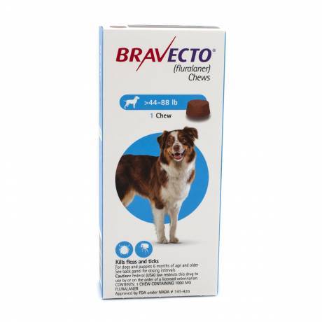 Bravecto (fluralaner) Chews for Dogs - 1000mg, 44.1-88lb, 1 Pack Kills Fleas and Ticks