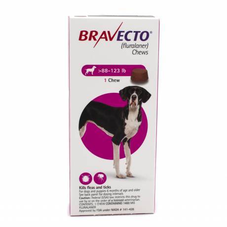 Bravecto (fluralaner) Chews for Dogs - 1400mg, 88.1-123lb, 1 Pack Kills Fleas and Ticks