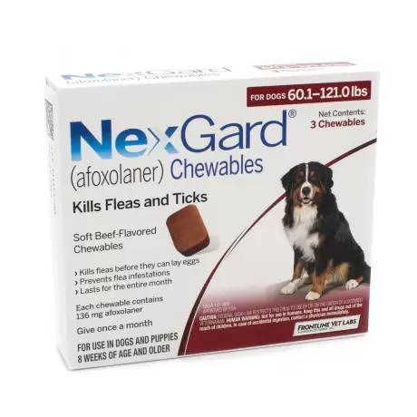 NexGard Chewables for Dogs Fleas - 60.1-121 lbs, 3 Month Supply