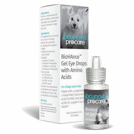 Ocunovis procare BioHAnce Gel Eye Drops for Dogs and Cats, 5mL Dropper Bottle, 125 drops