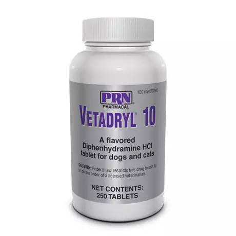 Vetadryl for Dogs and Cats (diphenhydramine) - 10mg, 250 Flavored Tablets