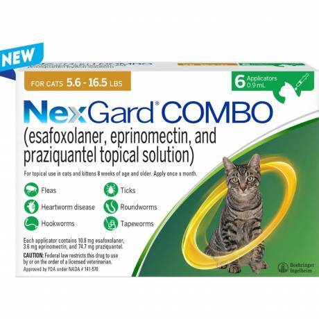 Nexgard Combo for Cats - 5.6-16.5 lbs, 6 Month Supply