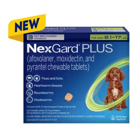 NexGard PLUS chewables for Dogs for prevention of parasites, Extra Small Dogs 8.1-17 lbs, 3 chewables