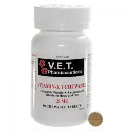Vitamin K1 25mg Chewable Tablets for Dogs and Cats