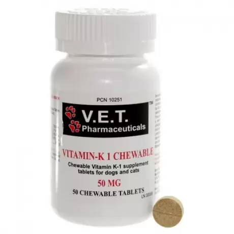 Vitamin K1 50mg Chewable Tablets for Dogs and Cats